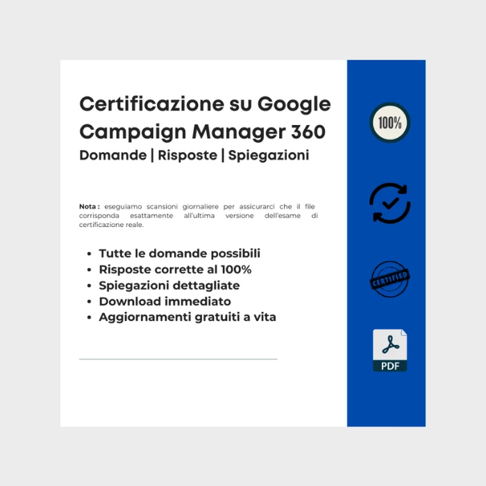 Immagine che mostra i titoli delle copertine degli ebook Risposte: Certificazione su Google Campaign Manager 360 [Aggiornato]